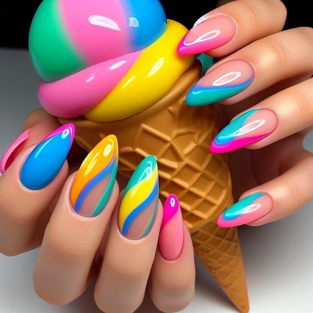 Colorful Almond French Tip