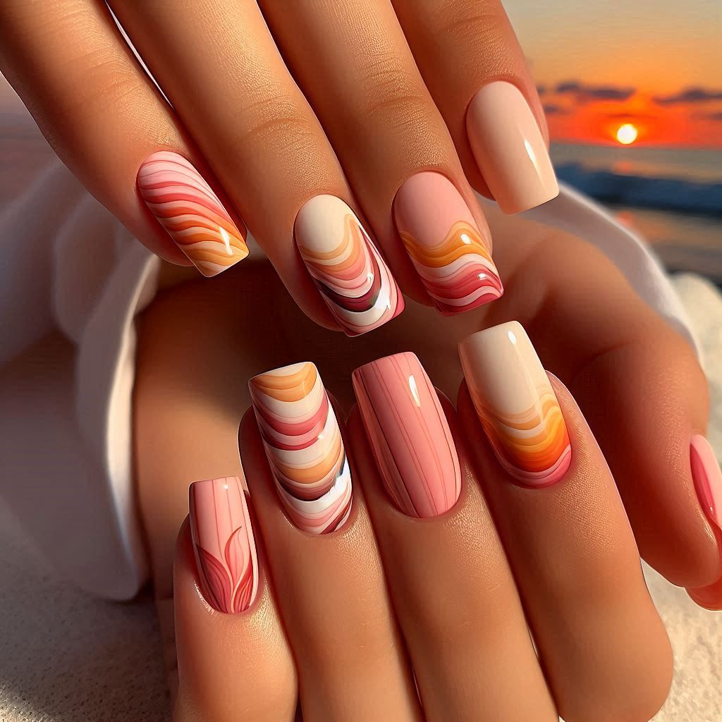  Sunset Waves Nails