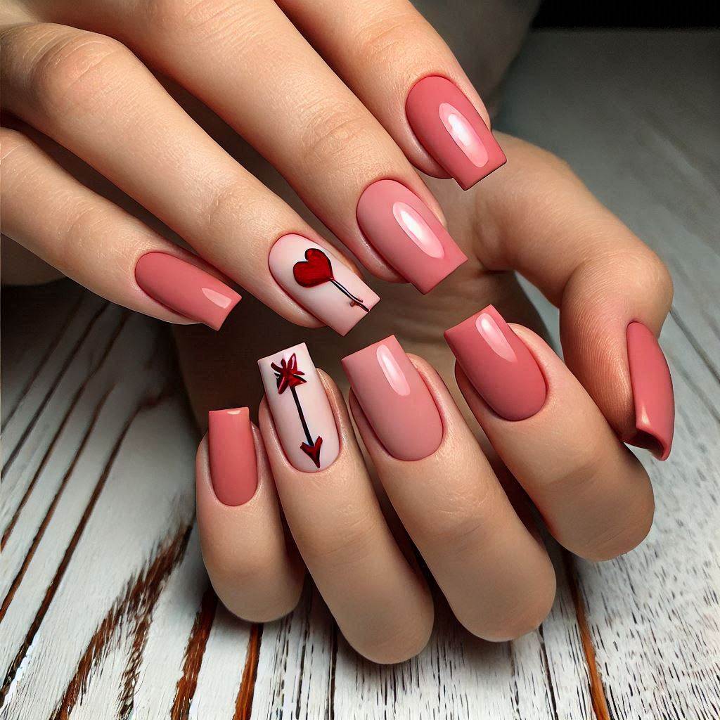 Cupid's Arrow on Pink Square Nails