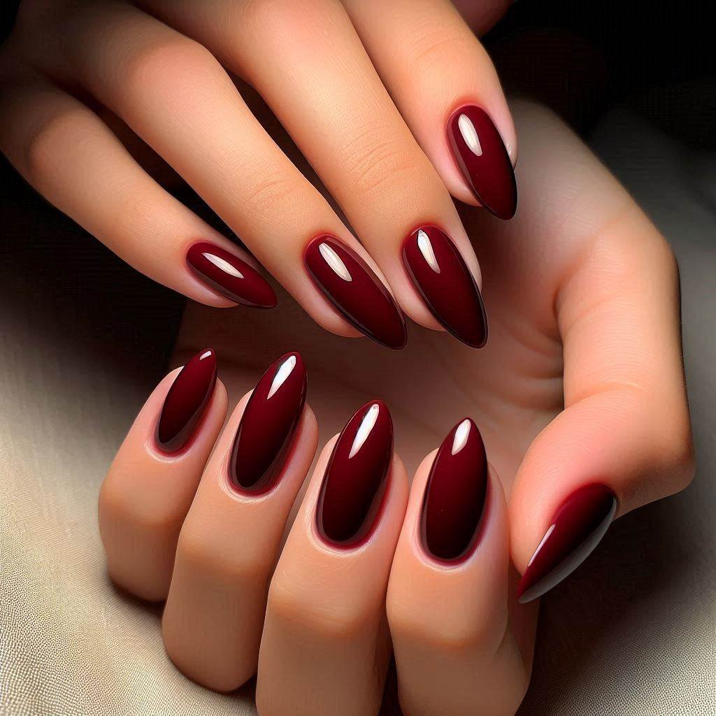  Short Almond Nails Red Wine 