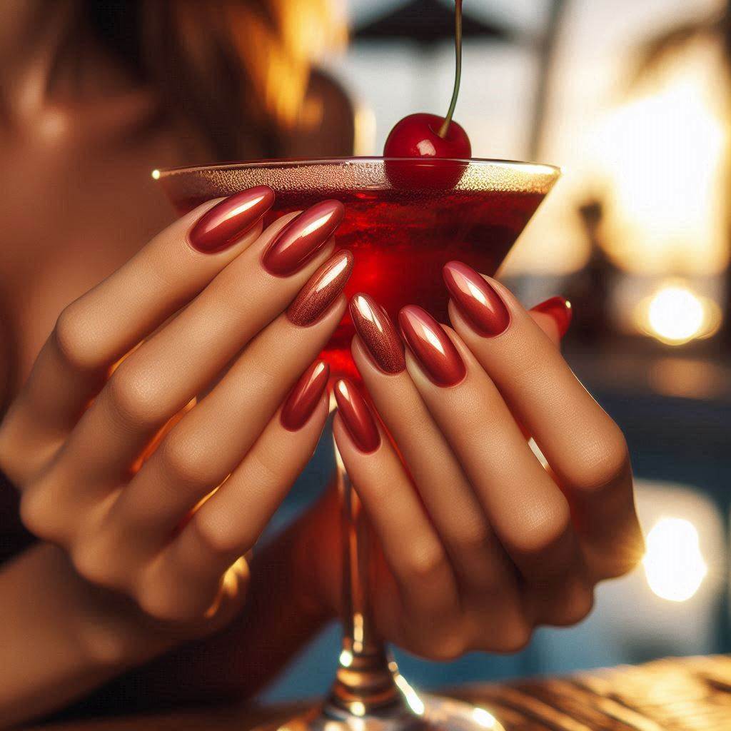 Glossy Cherry Red Almond Nails for a Bold Summer Statement