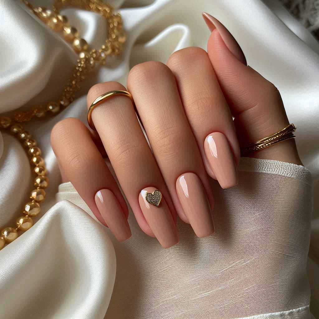 Natural Nude Almond Nails with a Touch of Elegance