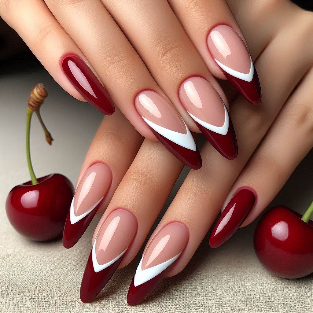 French Tip Cherry Nails