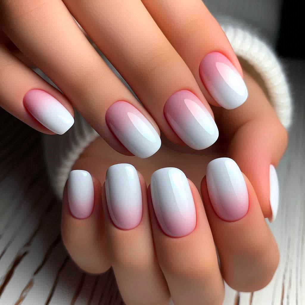 White Nails Short Ombre