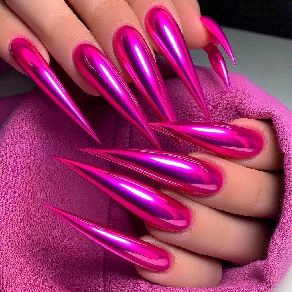 Hot Pink Stiletto Nails for a Bold Statement