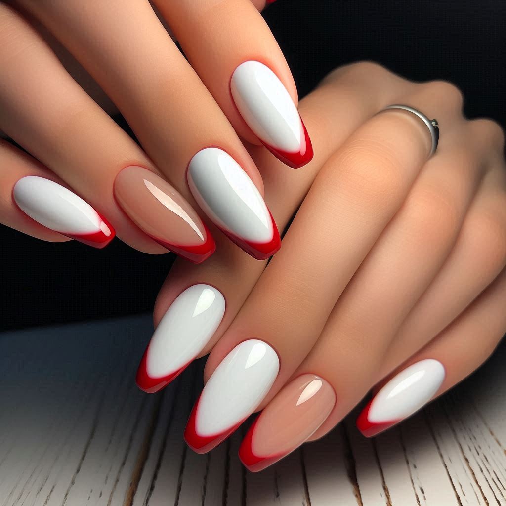 White Nails with Red Tips