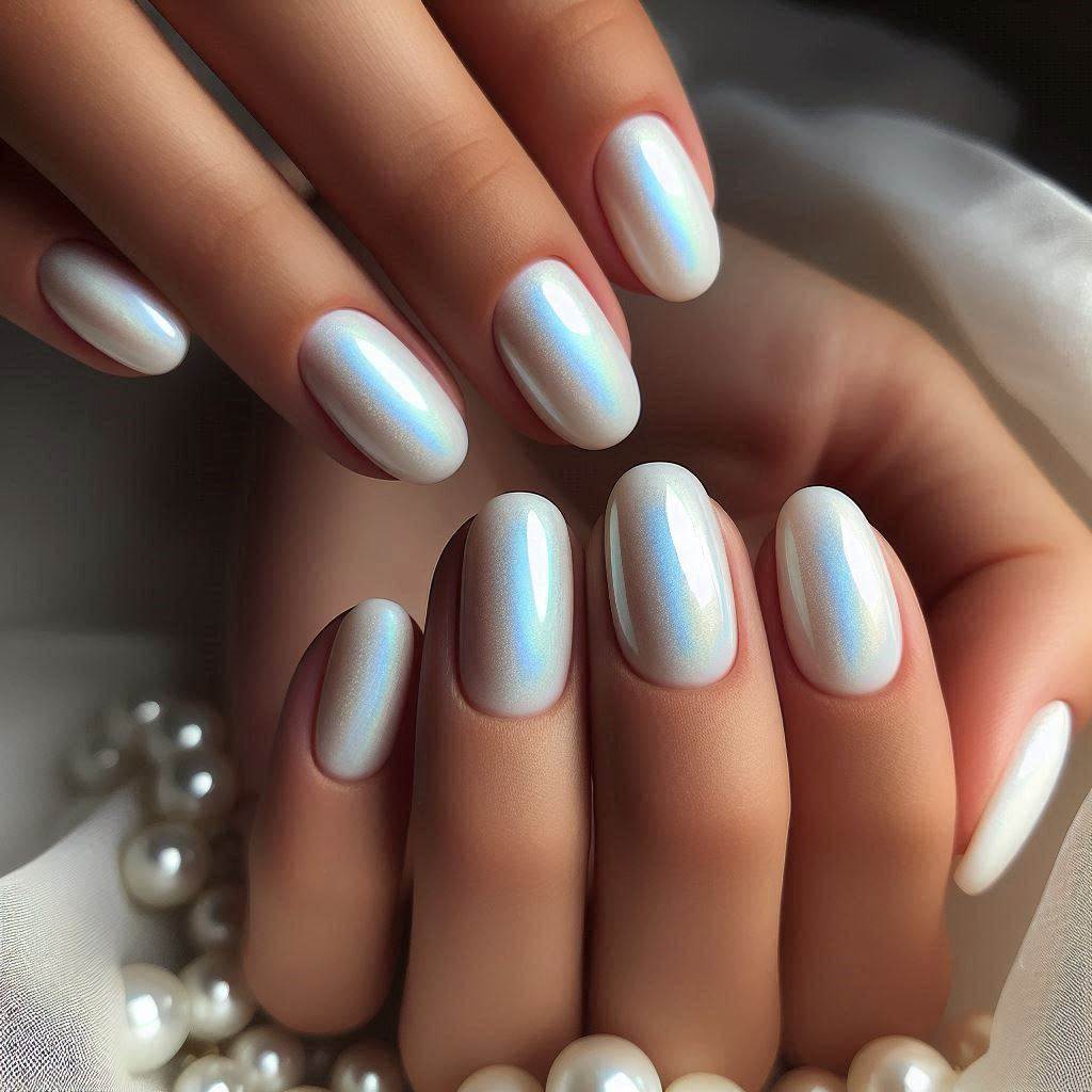 White Nails Short Pearl Finish