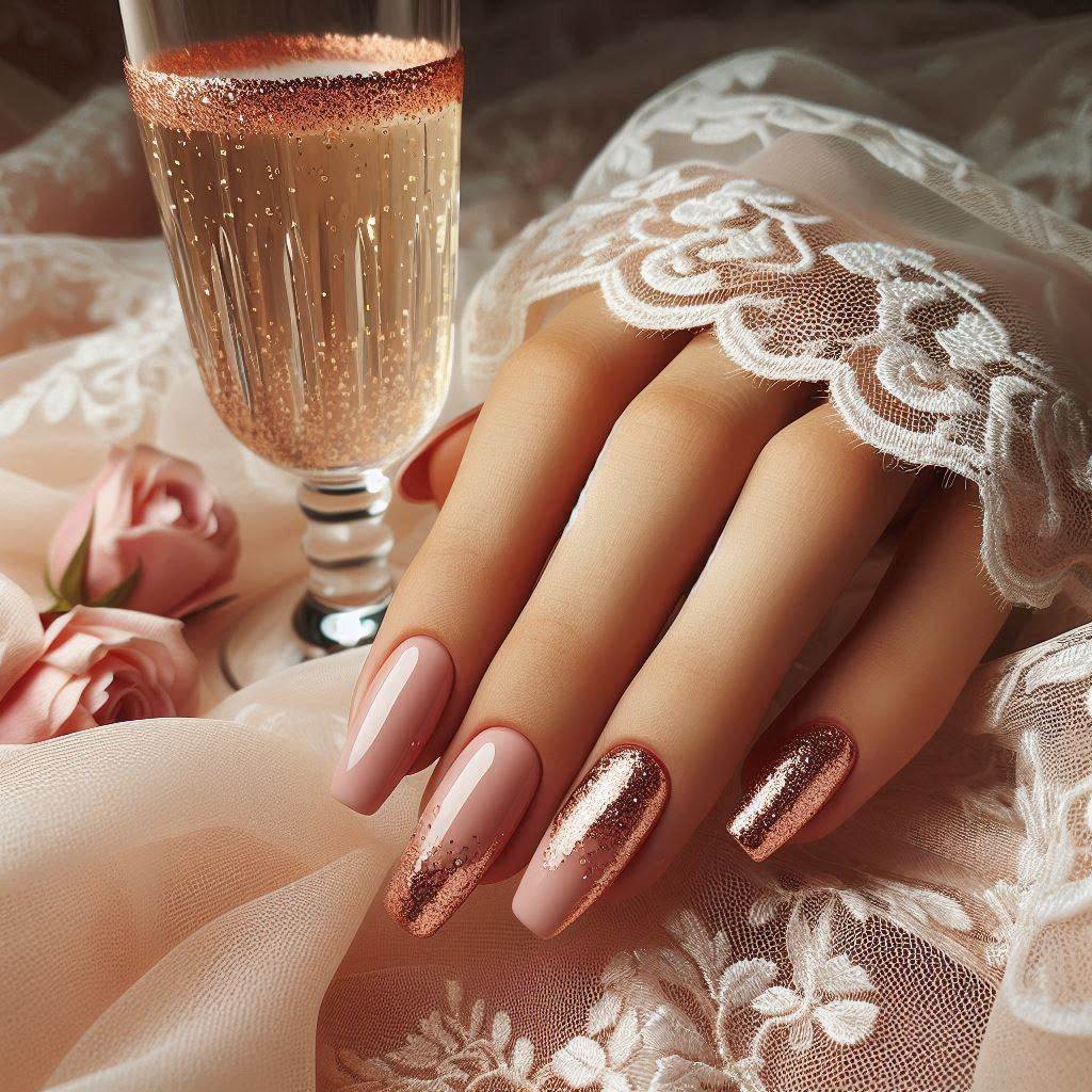  Blush Pink Nails with a Touch of Rose Gold Glitter