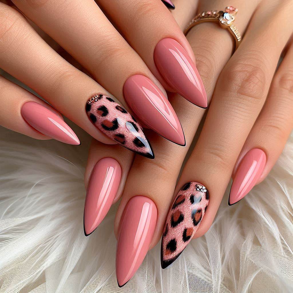 Charming Cherry Nails with Cheetah Print Tips