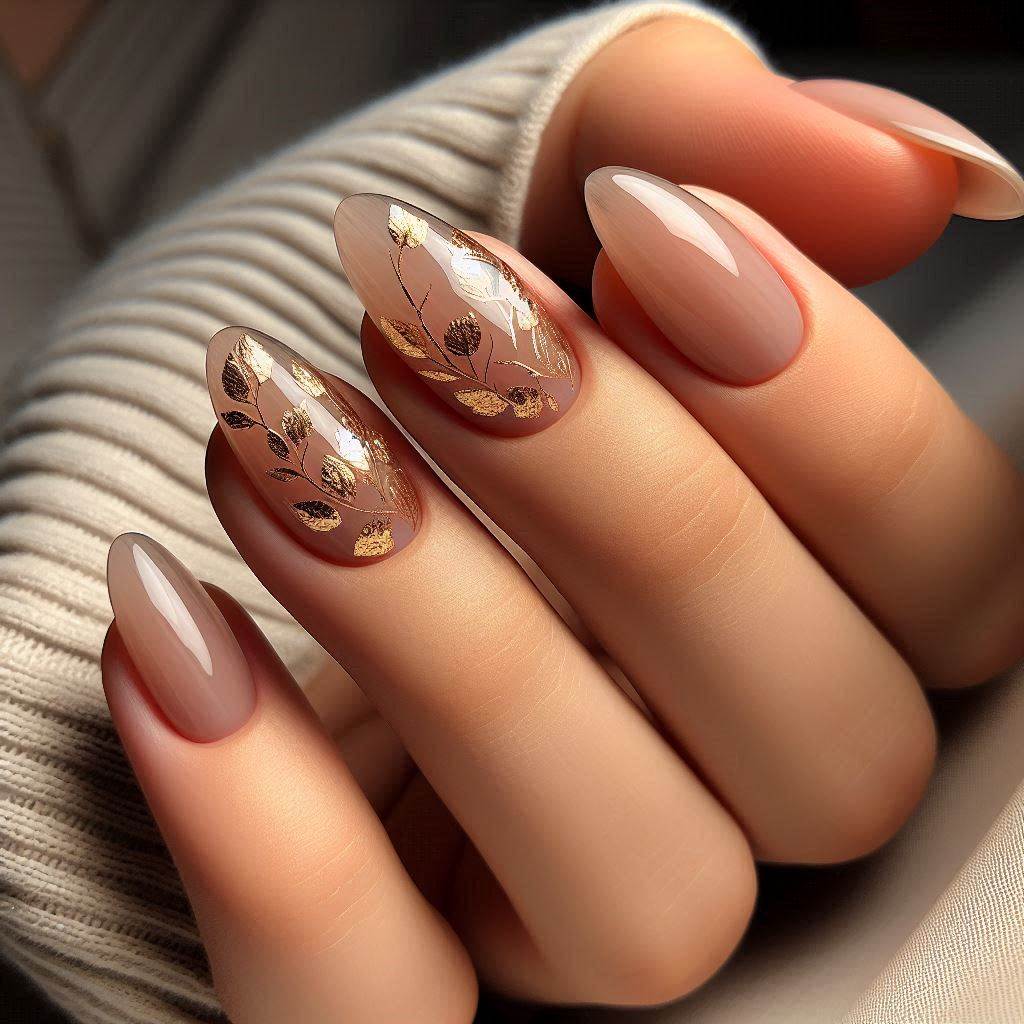  Minimalist Short Acrylic Nails Almond with Gold Foil