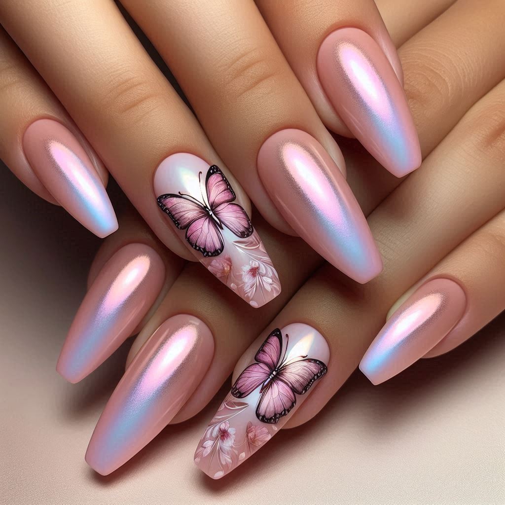  Pastel Pink Chrome with 3D Butterfly Wings