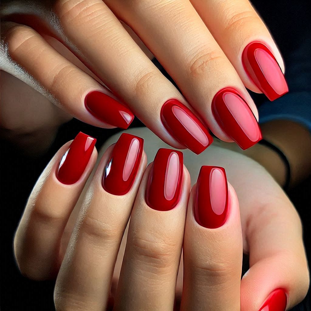 Simple short red nails for a classic look