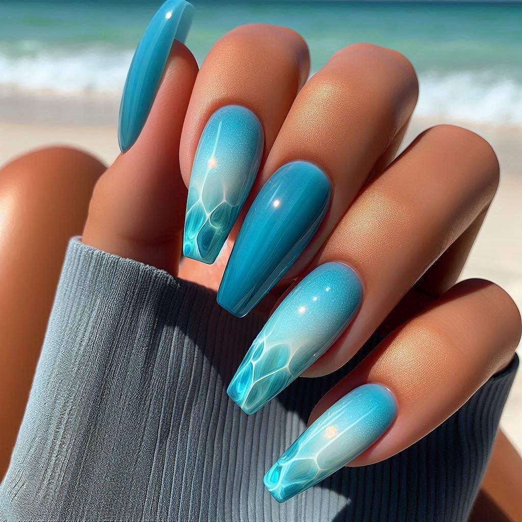 Ocean Blue Gel Nails