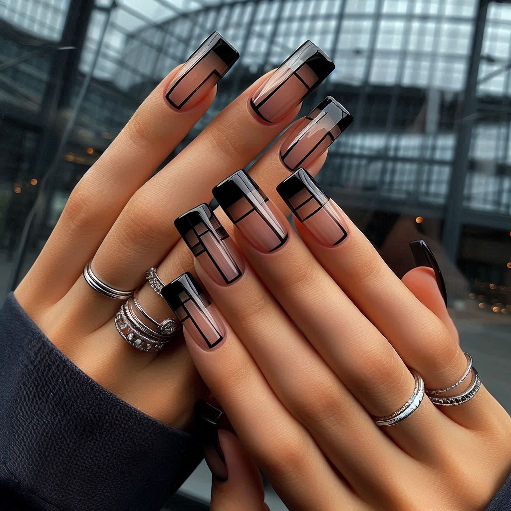 Black and Transparent Nails 