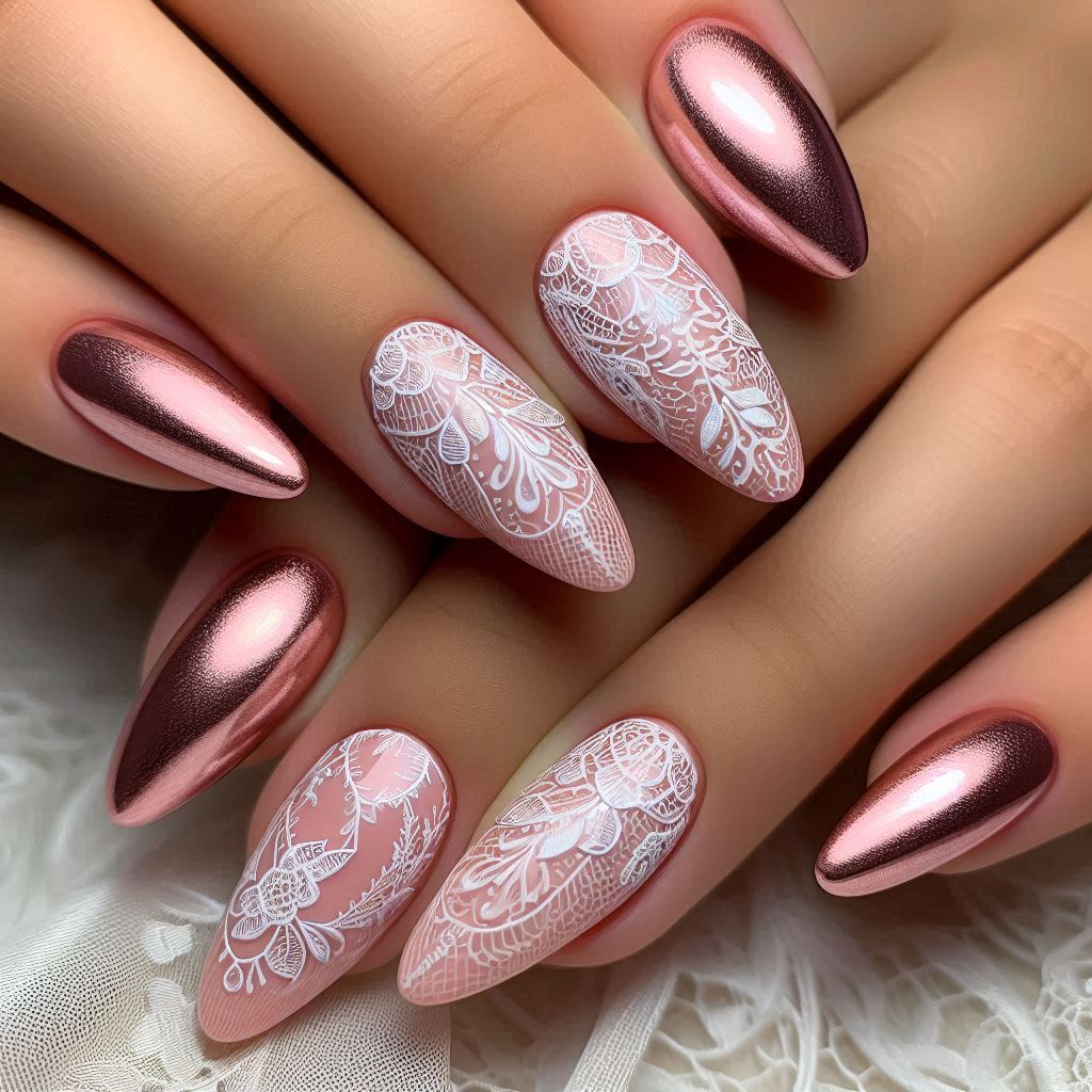 Blush Pink Chrome with 3D Lace Patterns