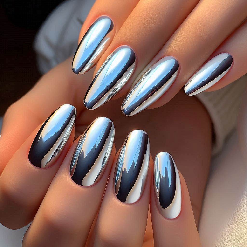 White Nails Short Chrome