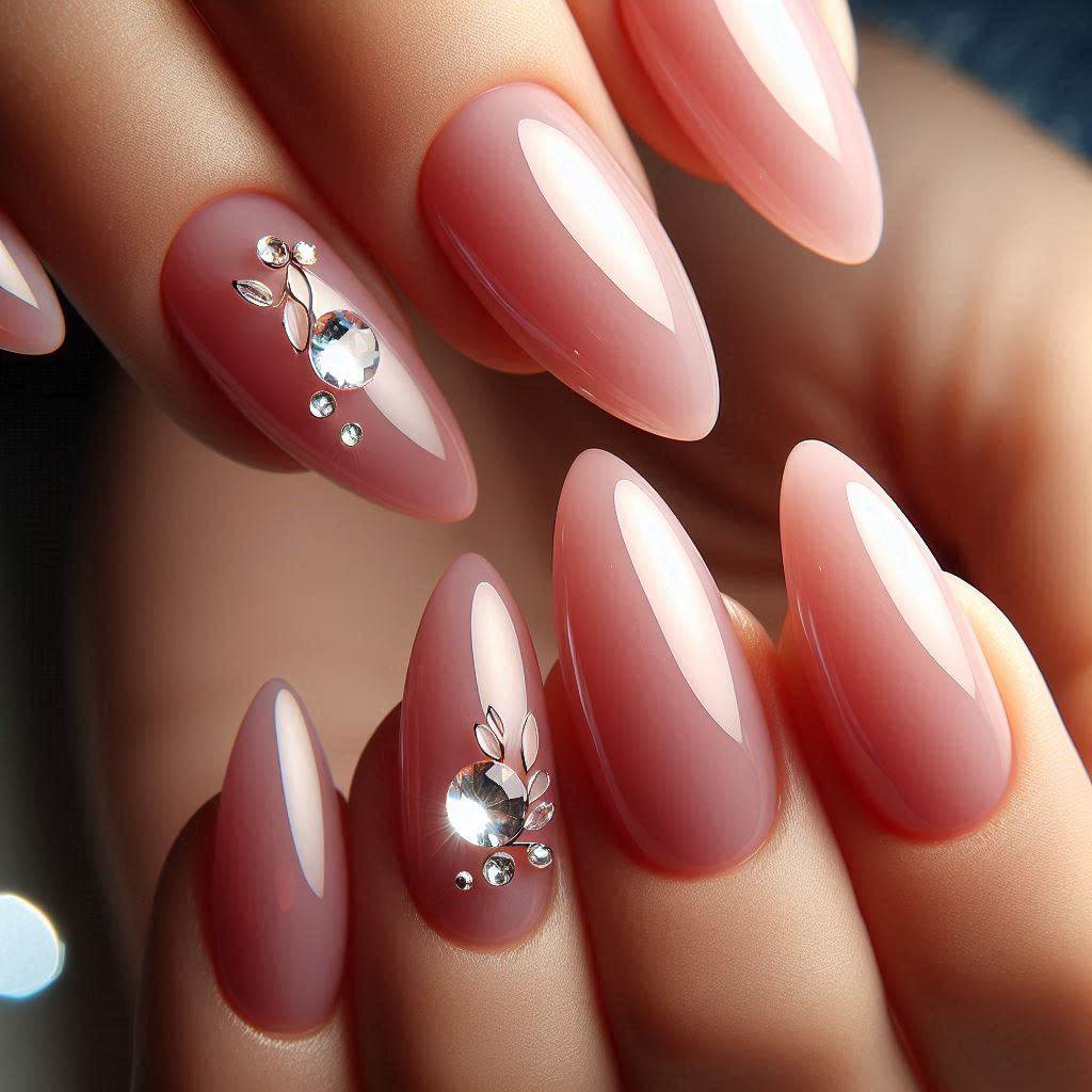 Baby Pink Nails with Rhinestones