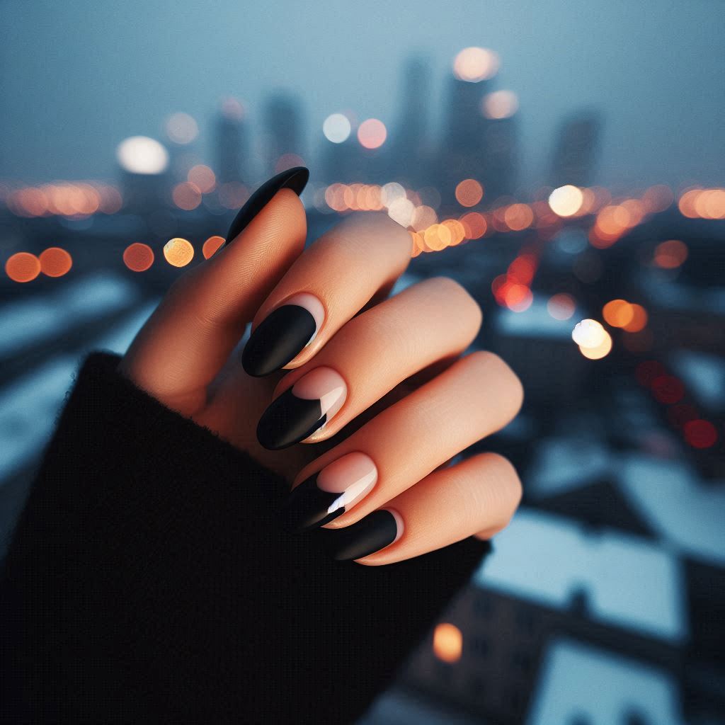 Black French Tip Nails Matte for a Modern Look