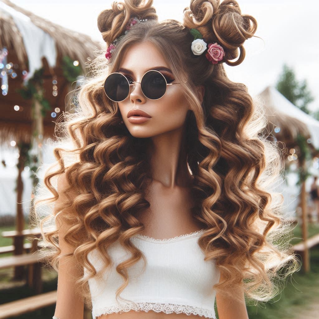 Easy Curly Space Buns with Tendrils