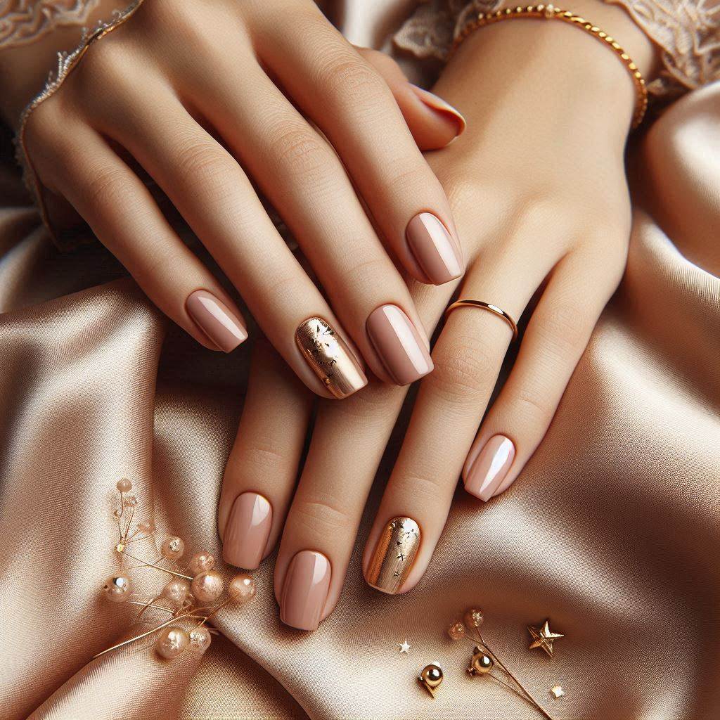 Simple Nude Nails with Gold Charms