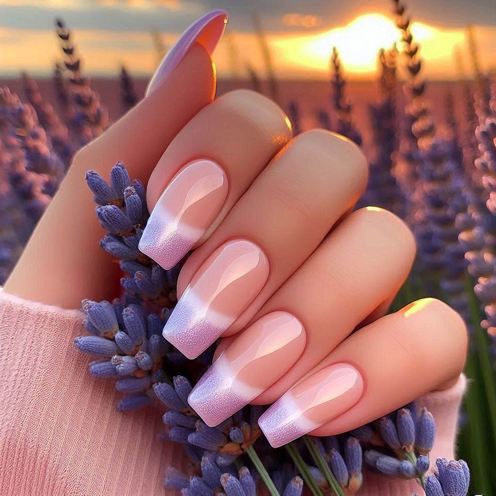 Almond Short Lilac French Tips for a Soft, Dreamy Look