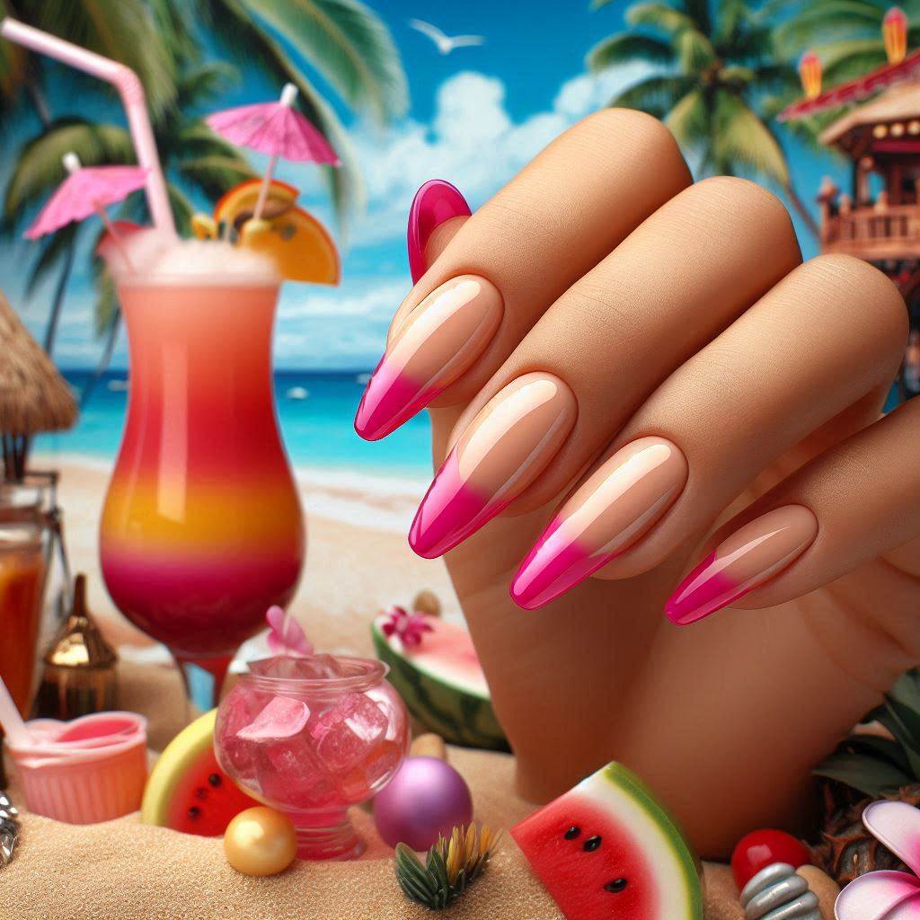 Vibrant Fuchsia French Tips for a Playful Pop of Color