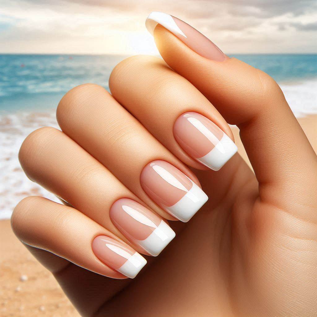 Classic White Short Square French Tip Nails for Summer