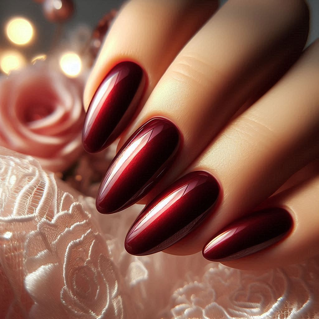 Classic Glossy Almond Nails Red