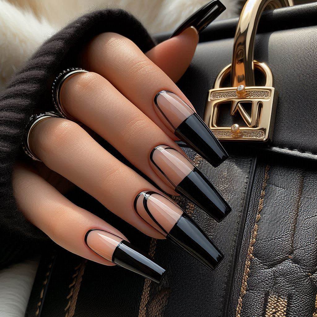 Black French Tip Nails Coffin for a Trendy Look