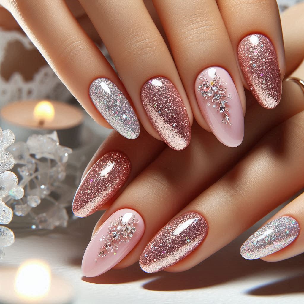 Shimmer Pink Dip Nails