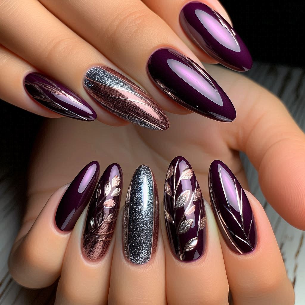 Purple and Silver Nails