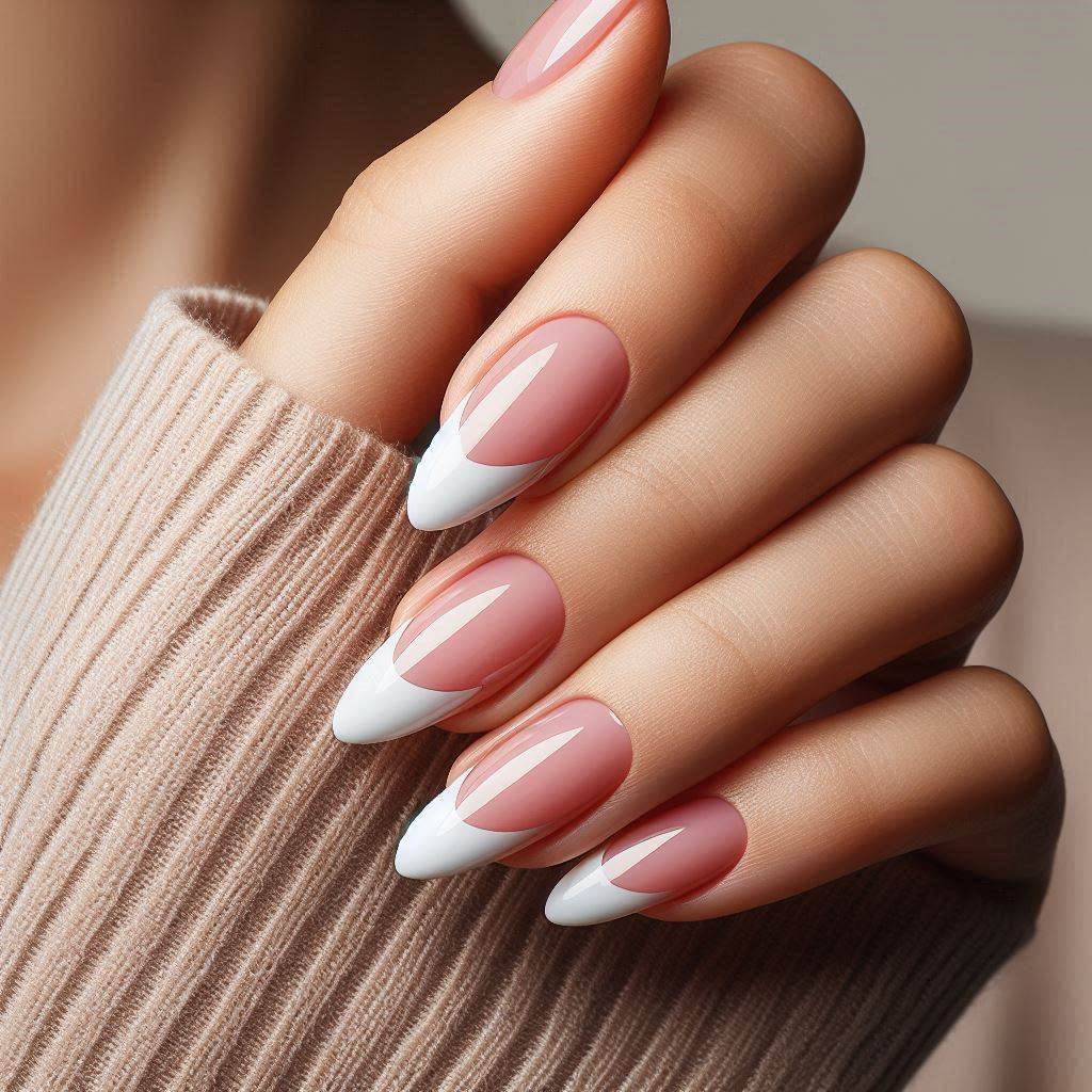 Classic French Tips for Short Acrylic Nails Almond