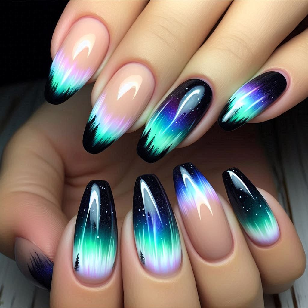 Classic Northern Lights French Nails