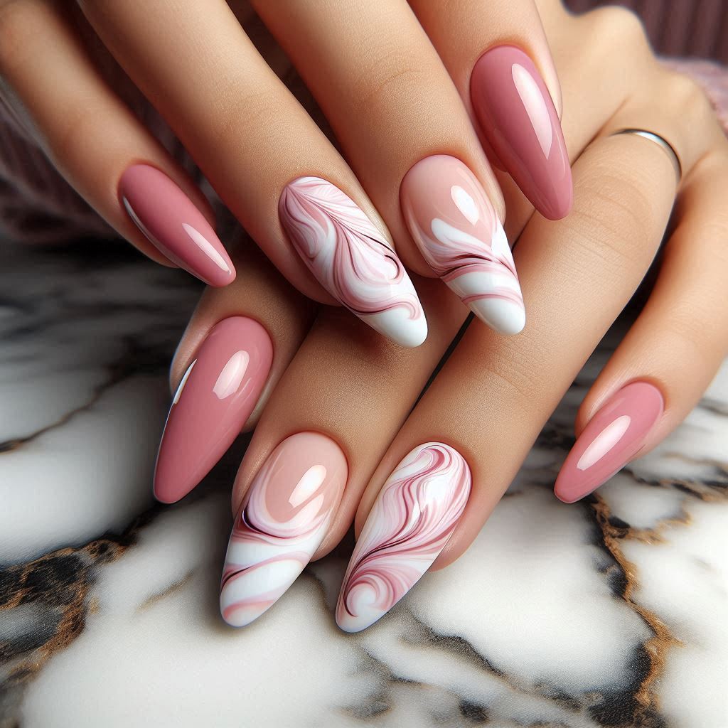 Cute and Trendy French Tip Nails Pink Swirl