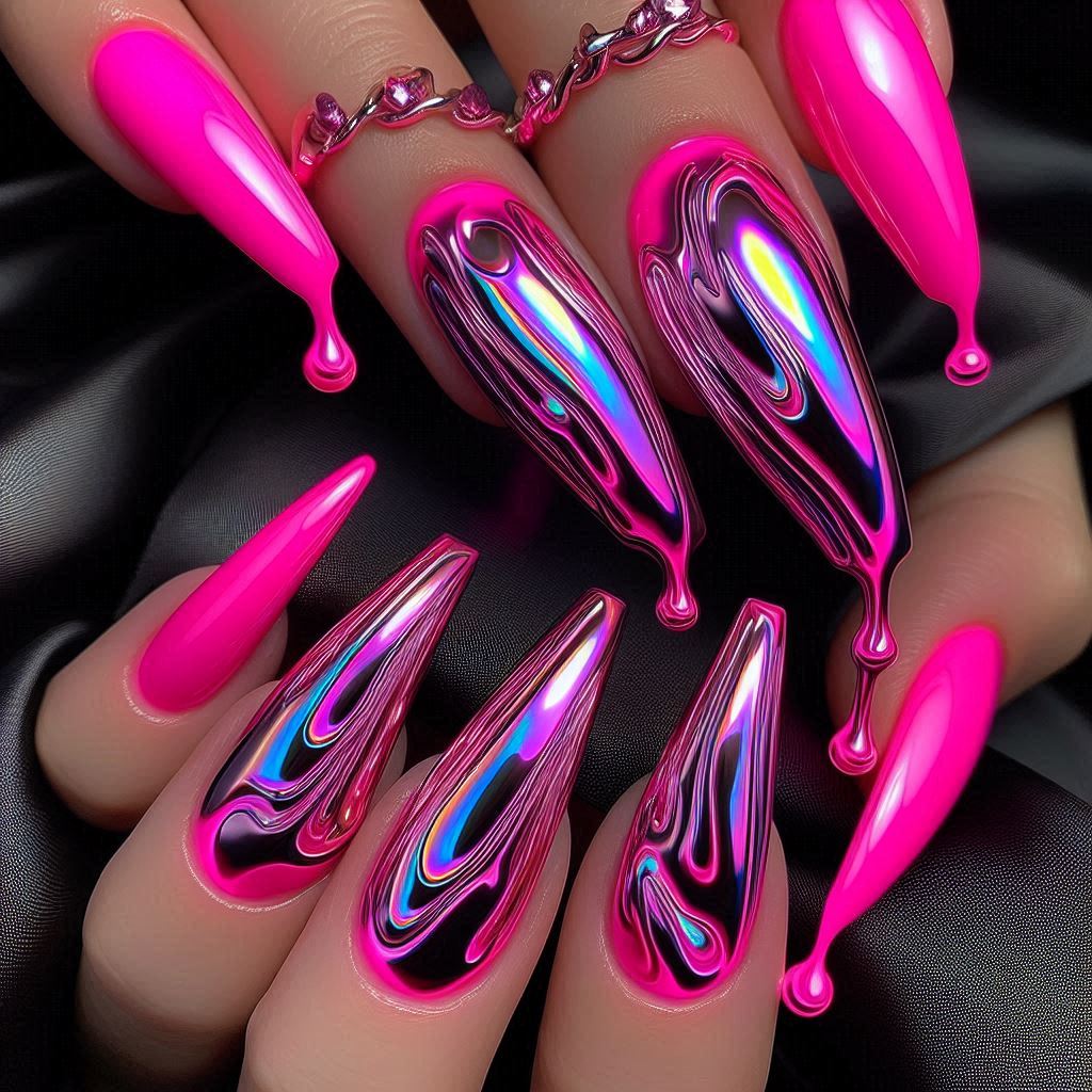 Neon Pink Chrome with 3D Drip Effect