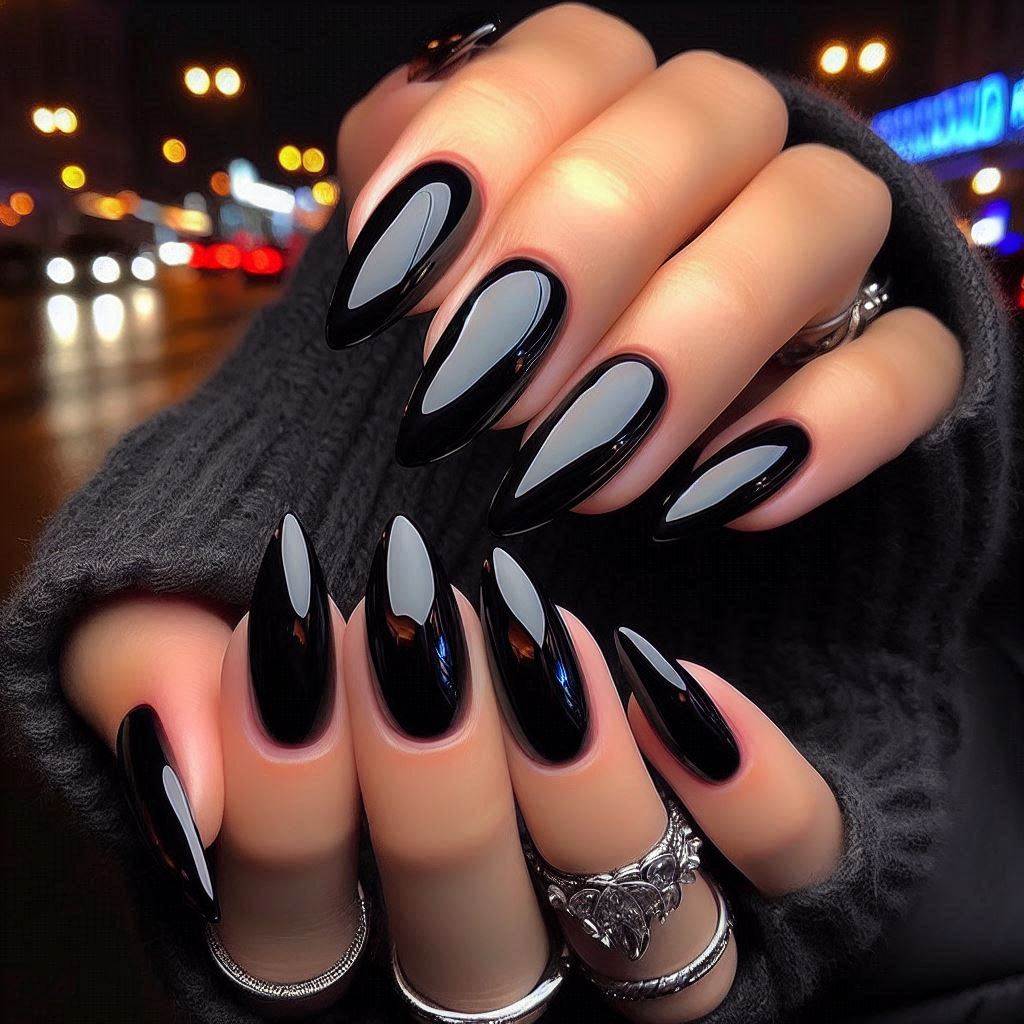 Bold Black Almond French Tip 