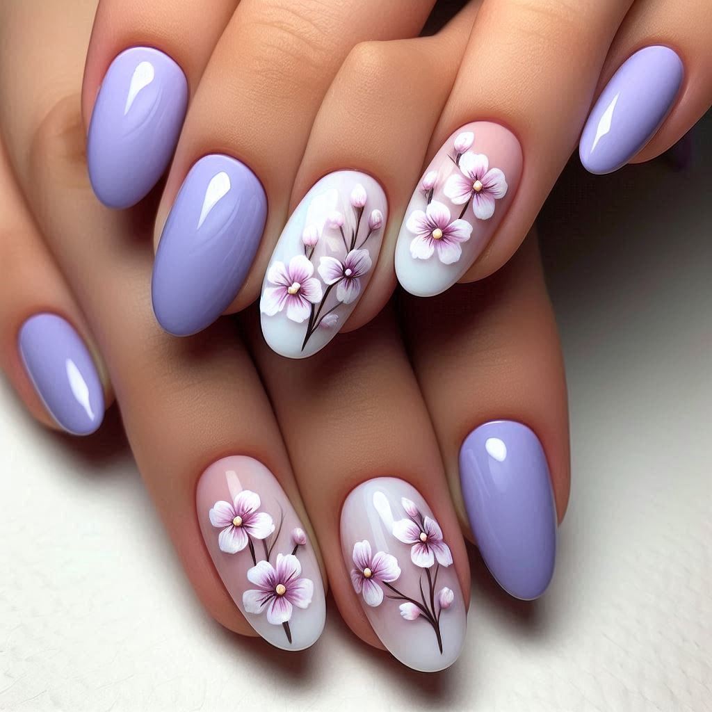 Purple Floral Nails