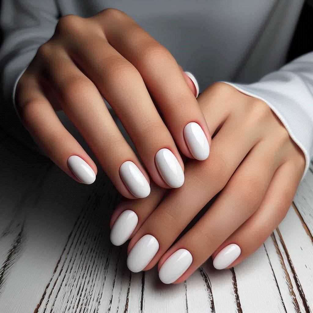 White Nails Short Oval