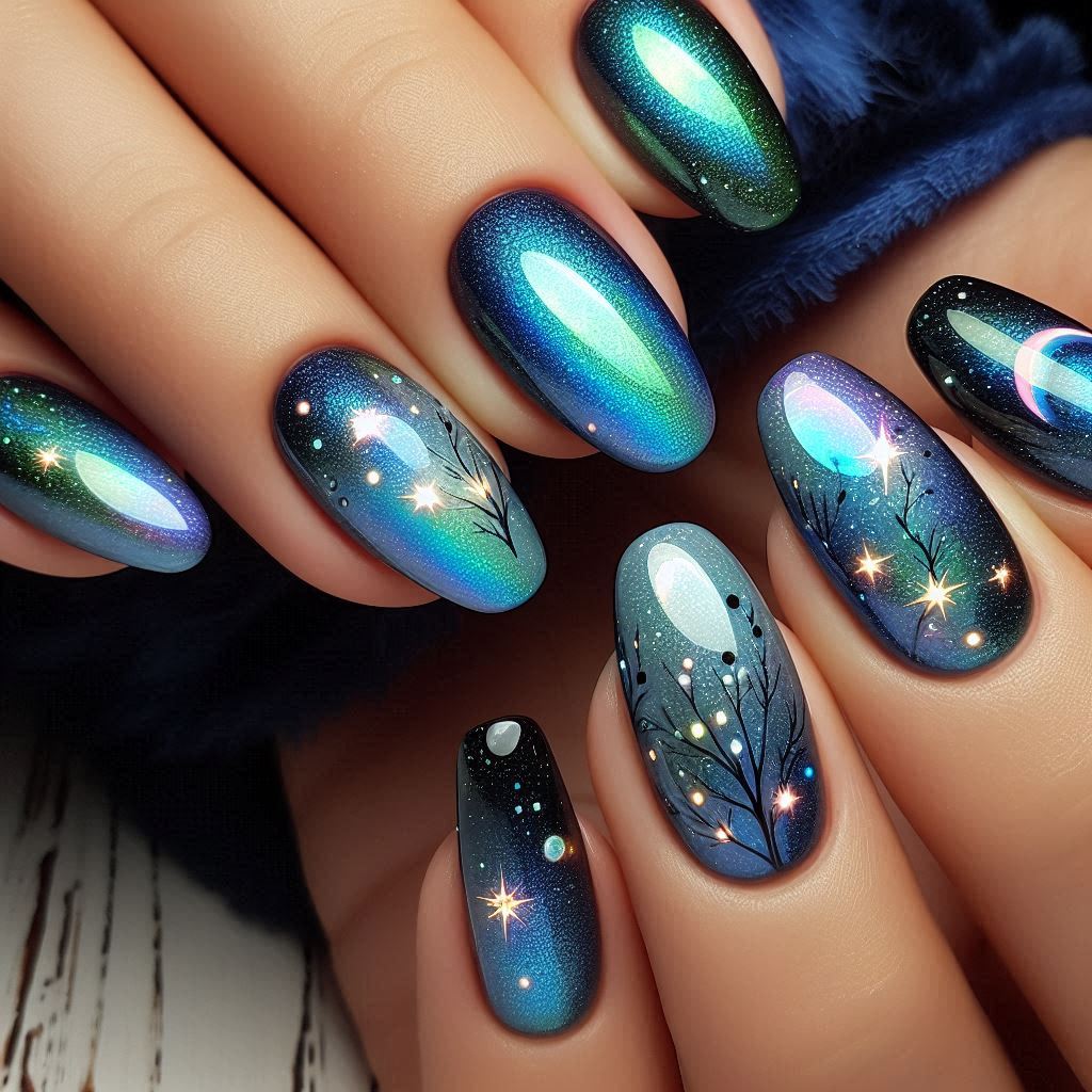 Starry Sky Northern Lights Nails