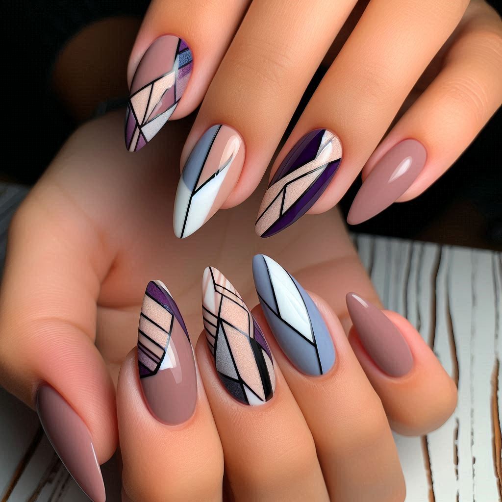 Geometric Purple Nails