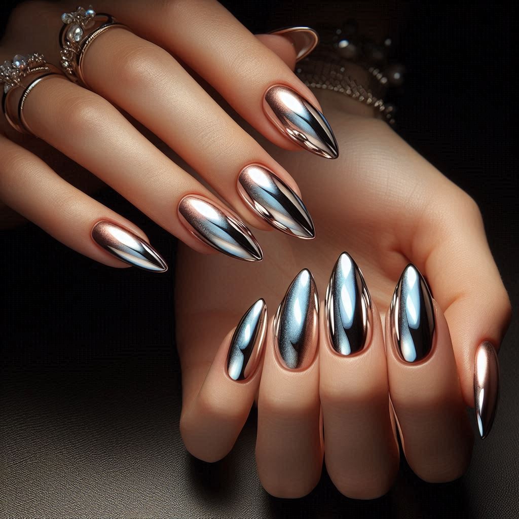 Chrome Almond French Tip