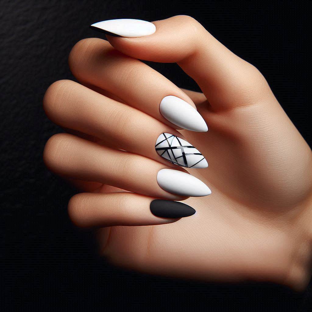 Edgy White Short Acrylic Nails Almond