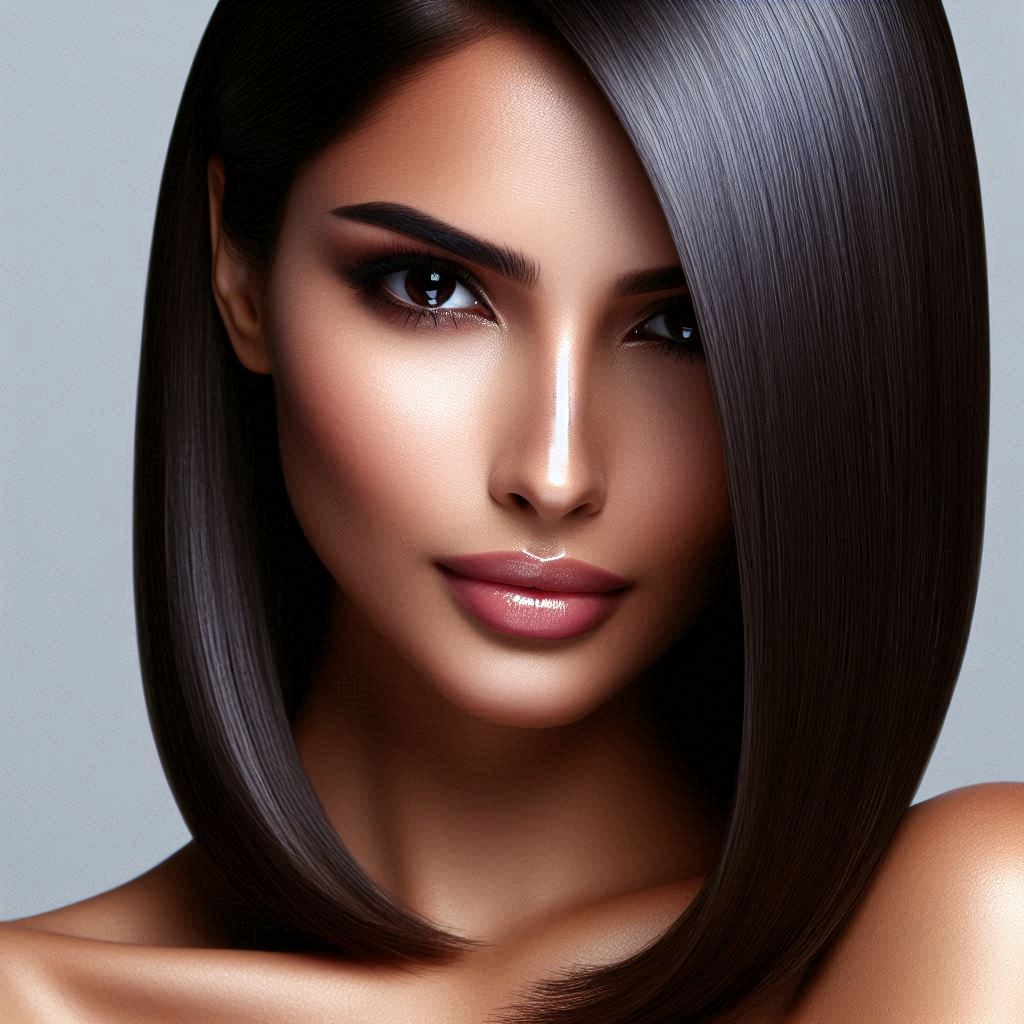 Sleek Straight Hair with a Deep Side Part