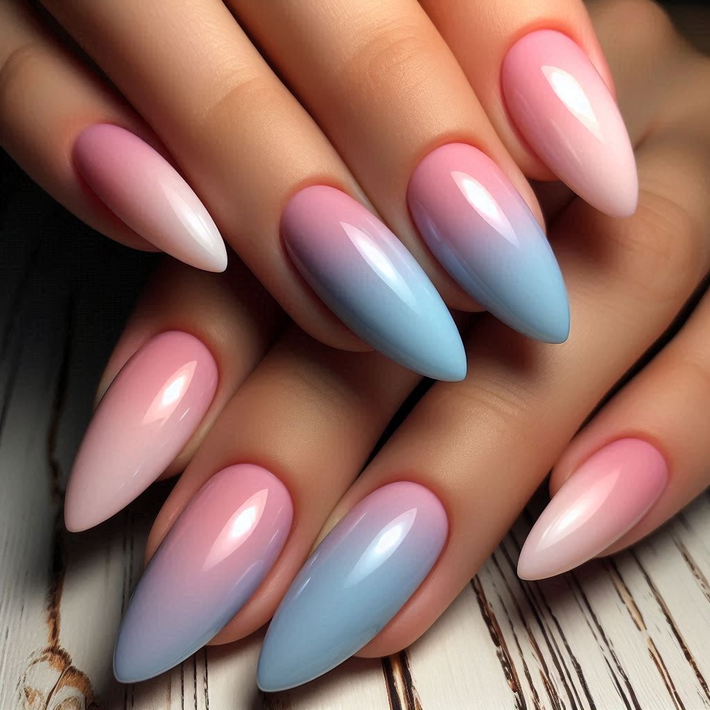 Pastel Blue and Pink Gradient Nails 