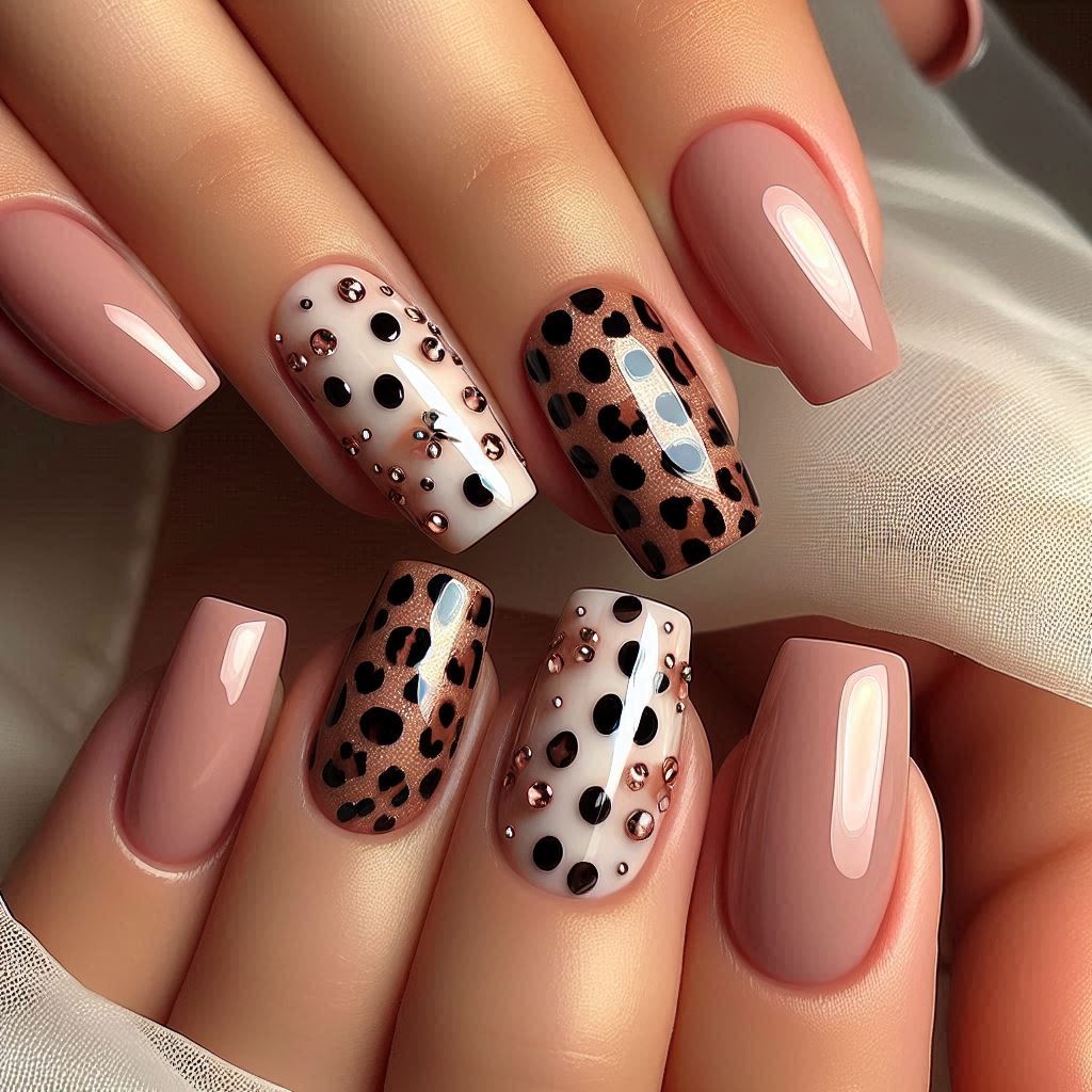 Leopard Print and Polka Dot Nails