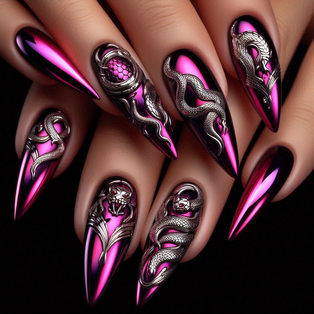 Fuchsia Pink Chrome with 3D Snake Design