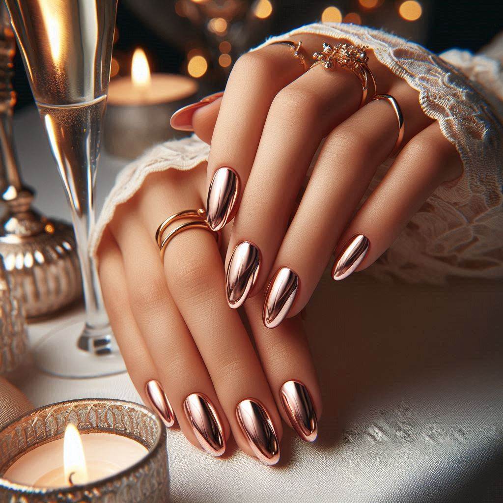 Sparkling Rose Gold Nails for a Glamorous Date Night