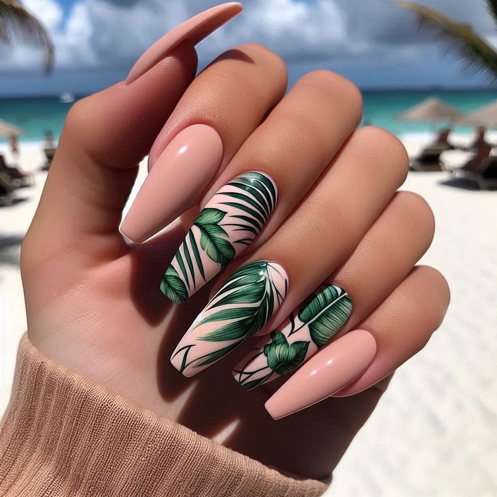 Tropical Palm Leaf Nails