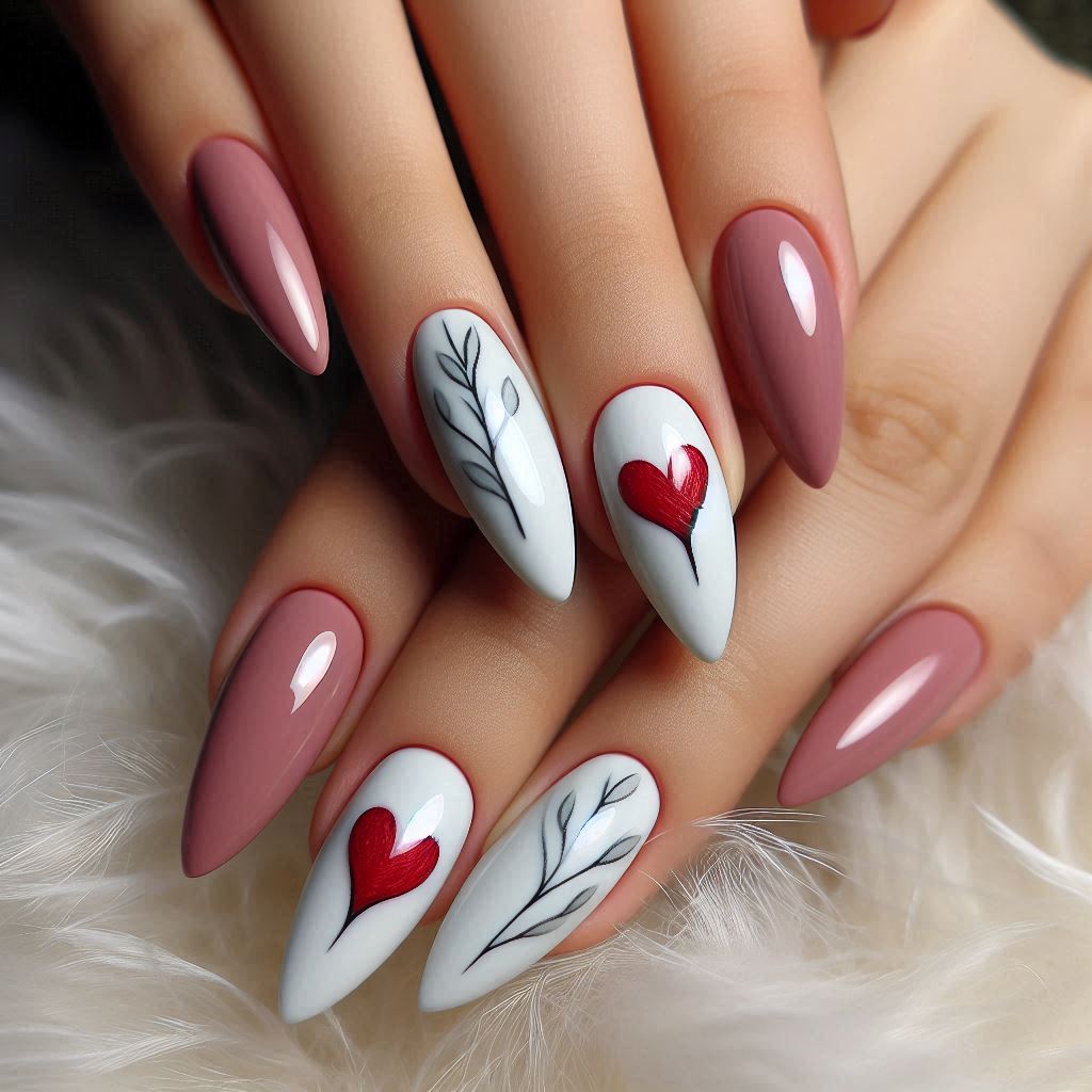 Minimalistic Love Letter Almond Nails