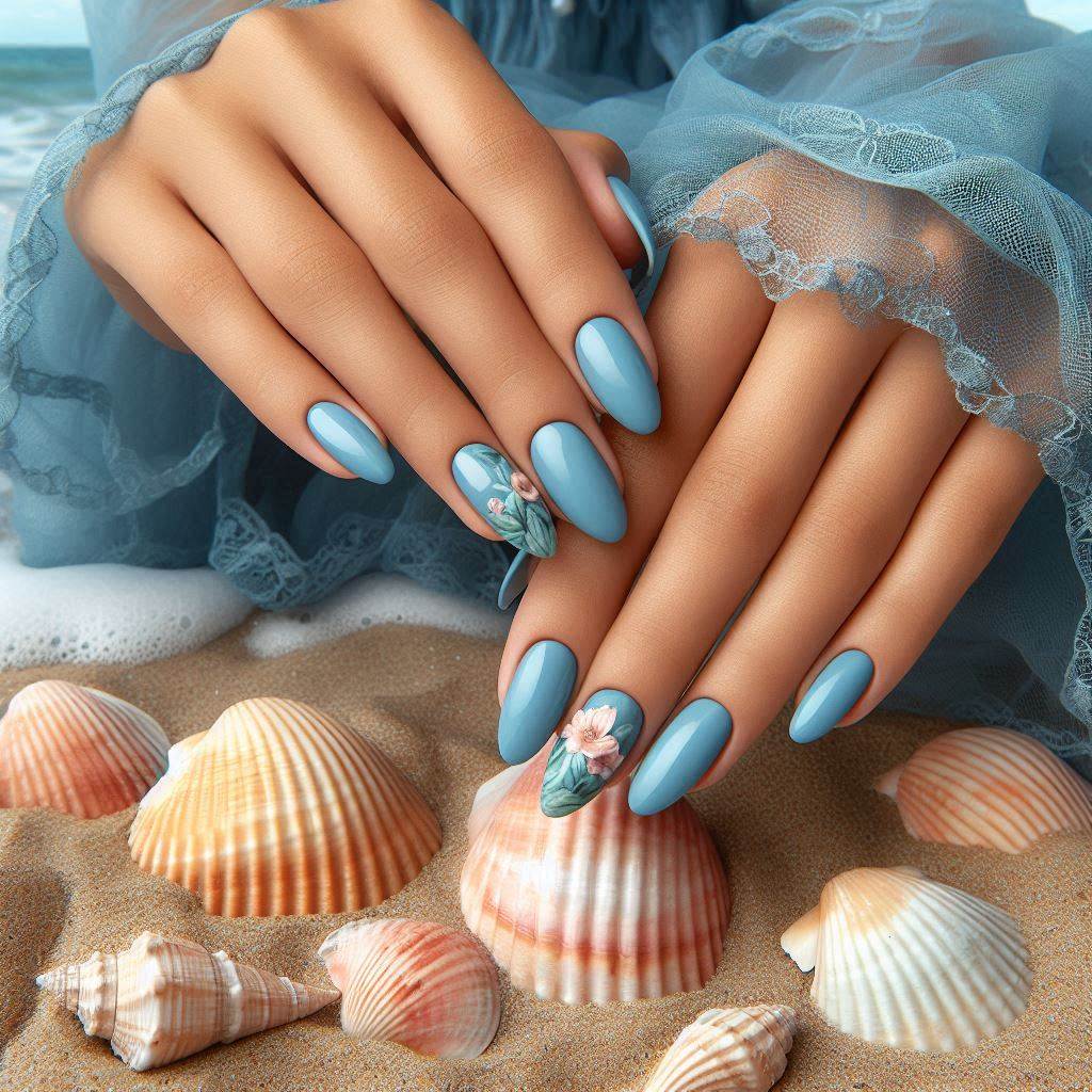 Short Blue Almond Nails 